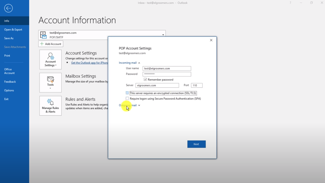 configure email account in office 365