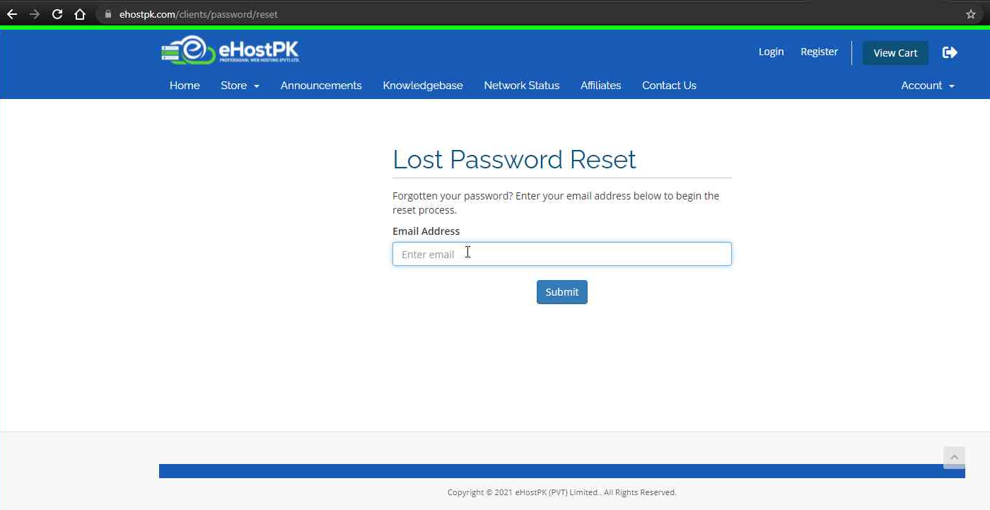 reset password